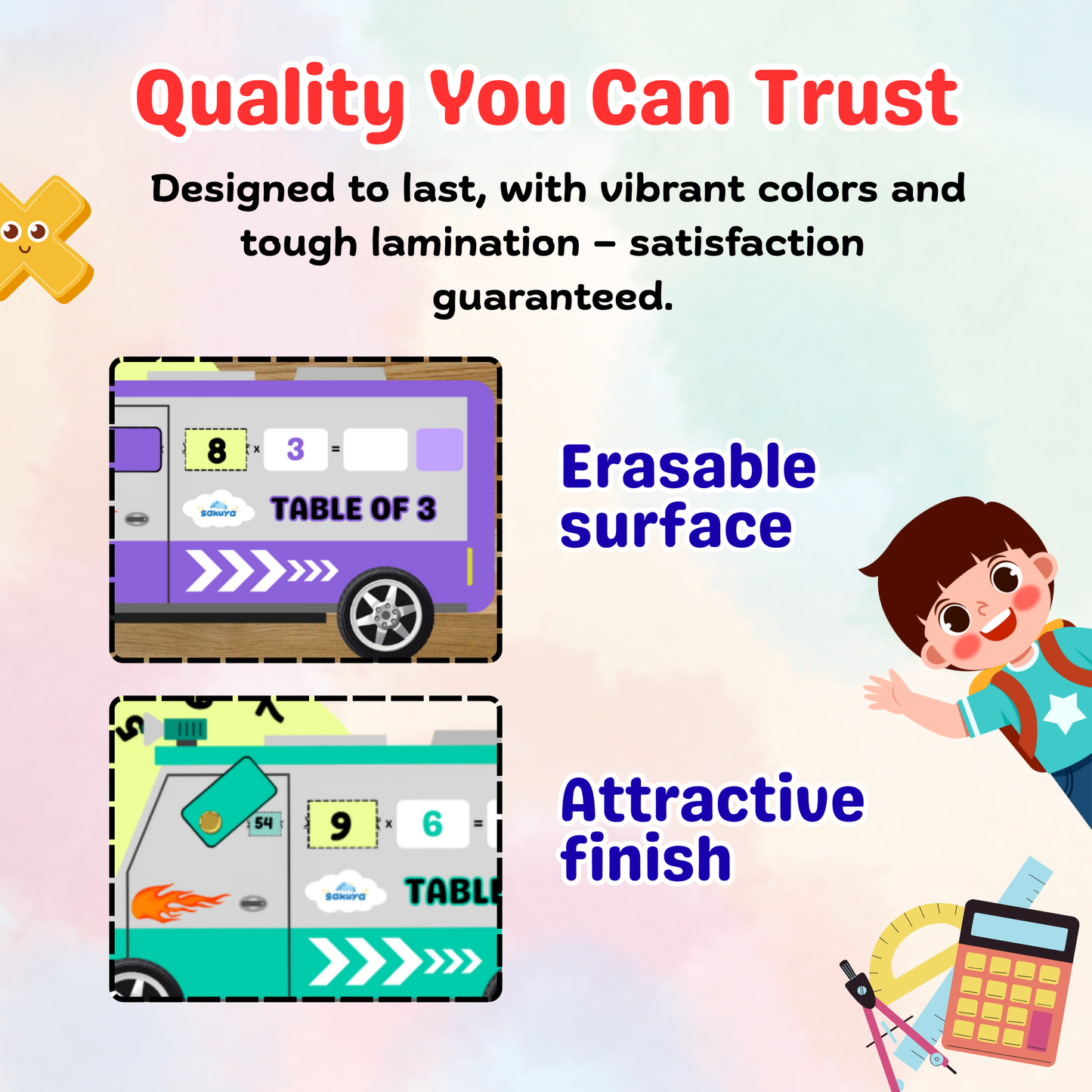 Sakuya Multiplication Table Truck Toy with Rotating Number Wheels for Tables 1 to 10 | Educational Game | Kids Activity | STEM Toy | Includes Pen and Marker with Pouch