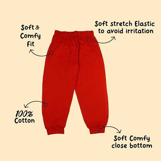 Sakuya Kids Track Pants for Boys & Girls (RED) - 100% Cotton Regular Fit Daily Use Pants | Comfortable & Easy to Wear Trendy Nightwear | Stretchable Pants - Pack of 3, Sleepwear