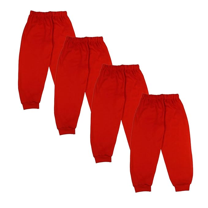 Sakuya Cotton Red Pants for Kids | Superior-Grade Cotton Pajama Bottoms with Elastic Waistband, Lightweight and Breathable Fabric for Play, Sleep Wear For Kids - Pack of 4