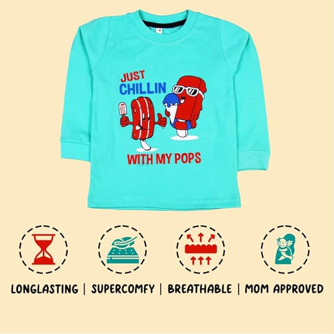 Sakuya Kids T-Shirt for Boys & Girls | Regular Fit Unisex Boy's Girl's Cotton Dress | Center Design Round Neck Tees | Full Sleeves Printed T-Shirts Pack of 2 | Blue & Red Combo.