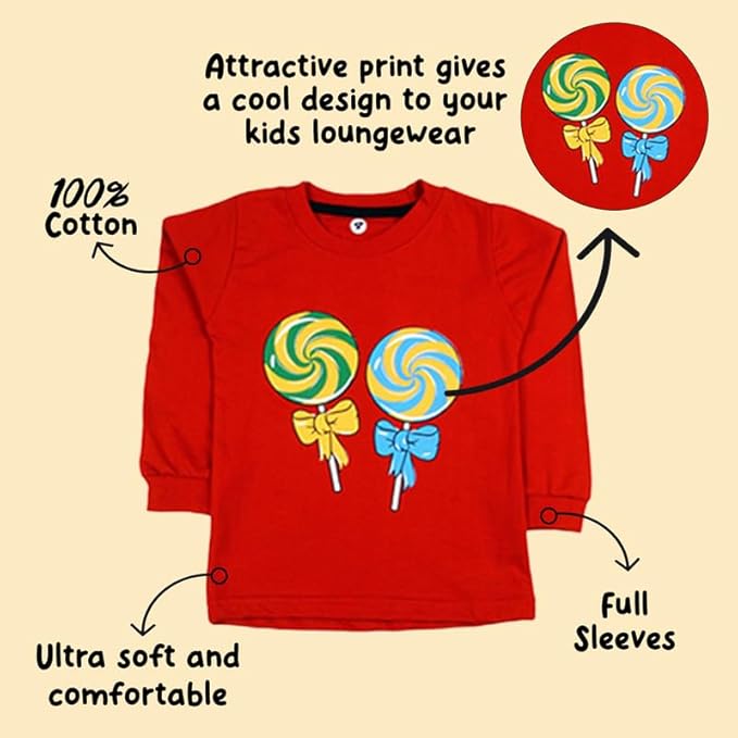 Sakuya Kids T-Shirt for Boys & Girls | Regular Fit Unisex Boy's Girl's Cotton Dress | Center Design Round Neck Tees | Full Sleeves Printed T-Shirts Pack of 2 | Blue & Red Combo.