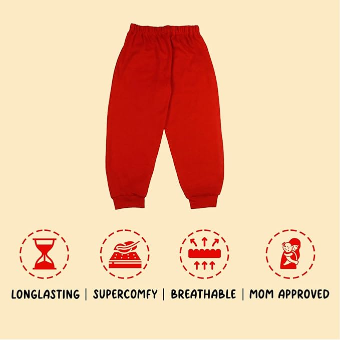 Sakuya Kids Track Pants for Boys & Girls (RED) - 100% Cotton Regular Fit Daily Use Pants | Comfortable & Easy to Wear Trendy Nightwear | Stretchable Pants - Pack of 3, Sleepwear
