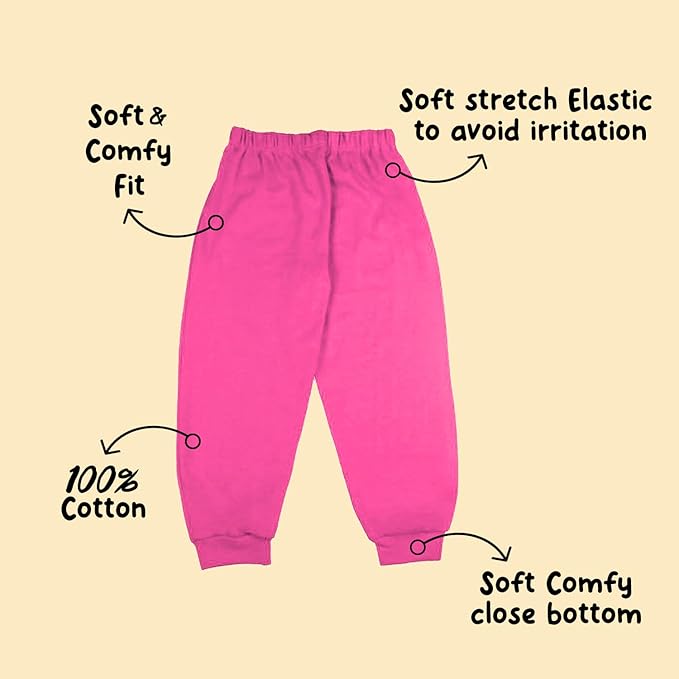 Sakuya Kids Track Pants for Boys & Girls - 100% Cotton Regular Fit Daily Use Lower Pants | Comfortable & Easy to Wear Trendy Nightwear | Stretchable Pants - Pack of 1, Sleepwear Pink