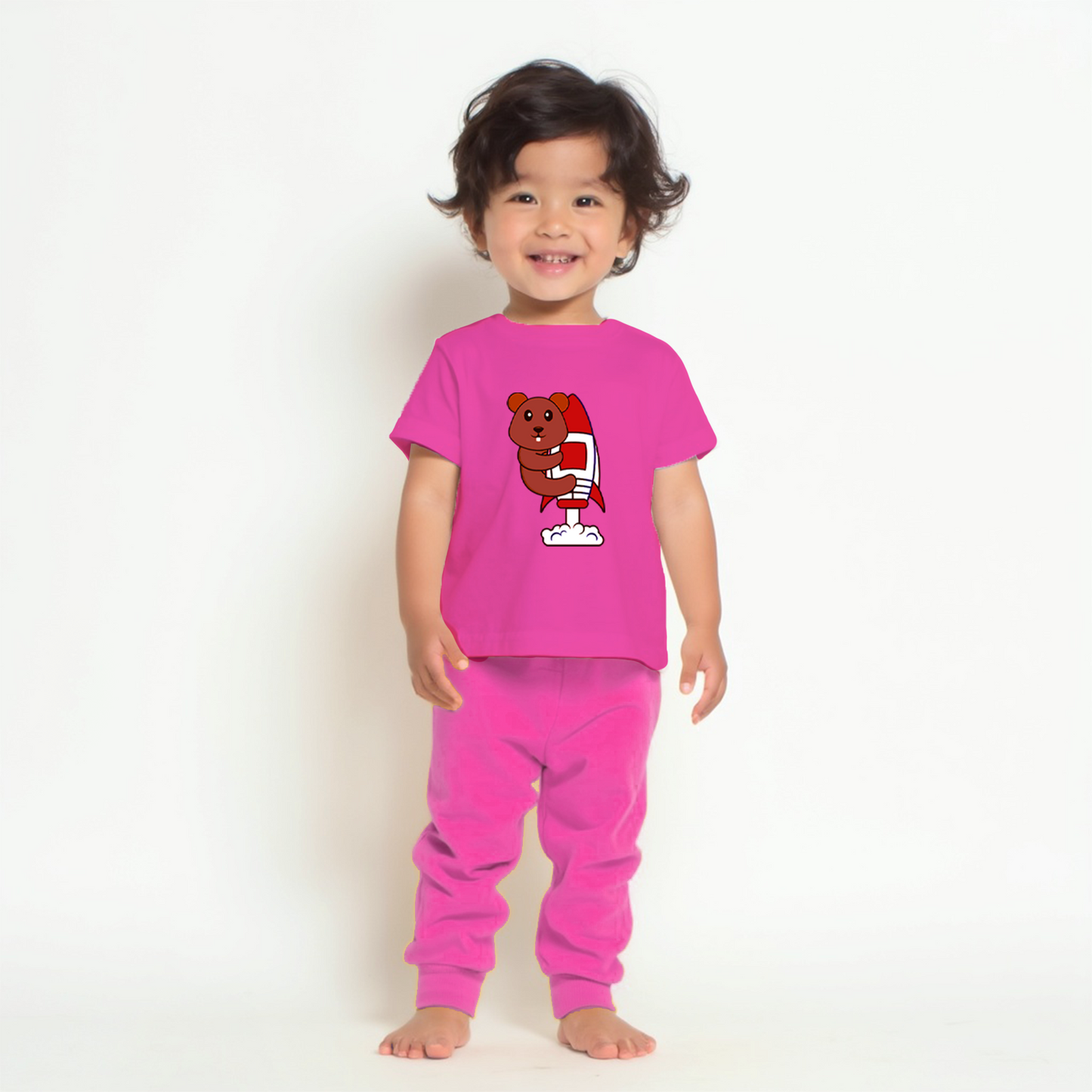 Sakuya Kids Clothing Set Night Suits Round Neck Full Sleeve T-Shirt & Pant Soft, Breathable 100% Cotton Sleepwear for Baby Boys & Girls - Pajamas Set | Unisex Kids Dress Sleepsuits Pack of 1, Pink