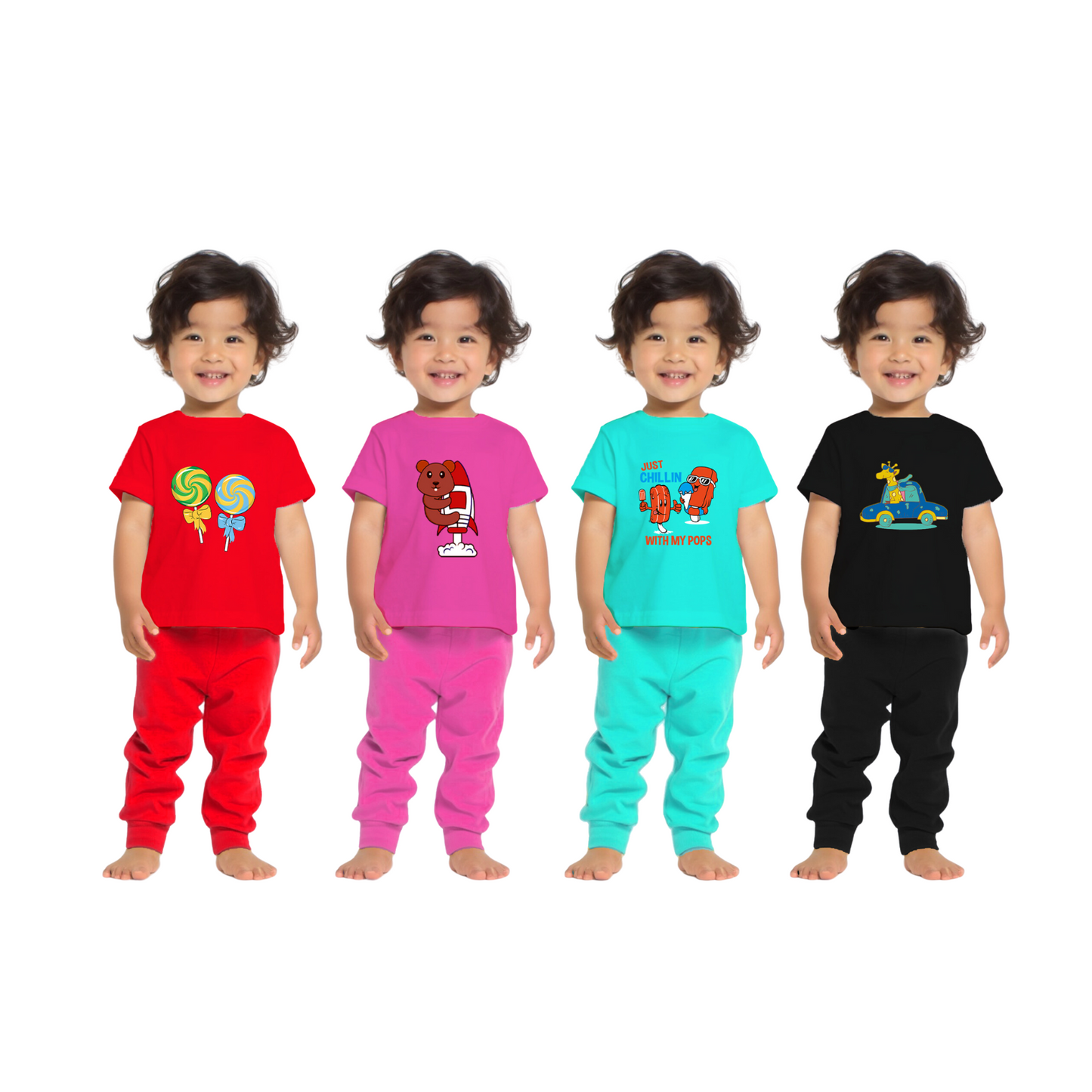 Sakuya Kids T-Shirt for Boys & Girls | Regular Fit Unisex Boy's Girl's Cotton Dress | Center Design Round Neck Tees | Full Sleeves Printed T-Shirts Pack of 4, Multicolour