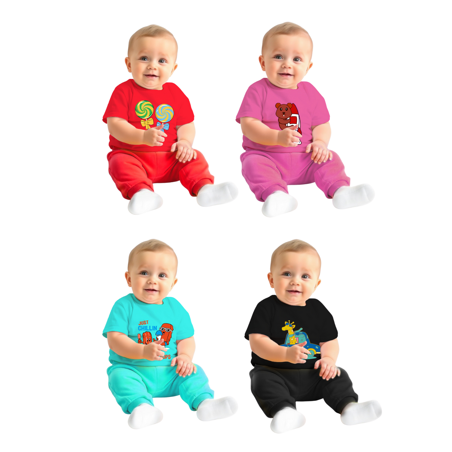 Sakuya Kids T-Shirt for Boys & Girls | Regular Fit Unisex Boy's Girl's Cotton Dress | Center Design Round Neck Tees | Full Sleeves Printed T-Shirts Pack of 4, Multicolour