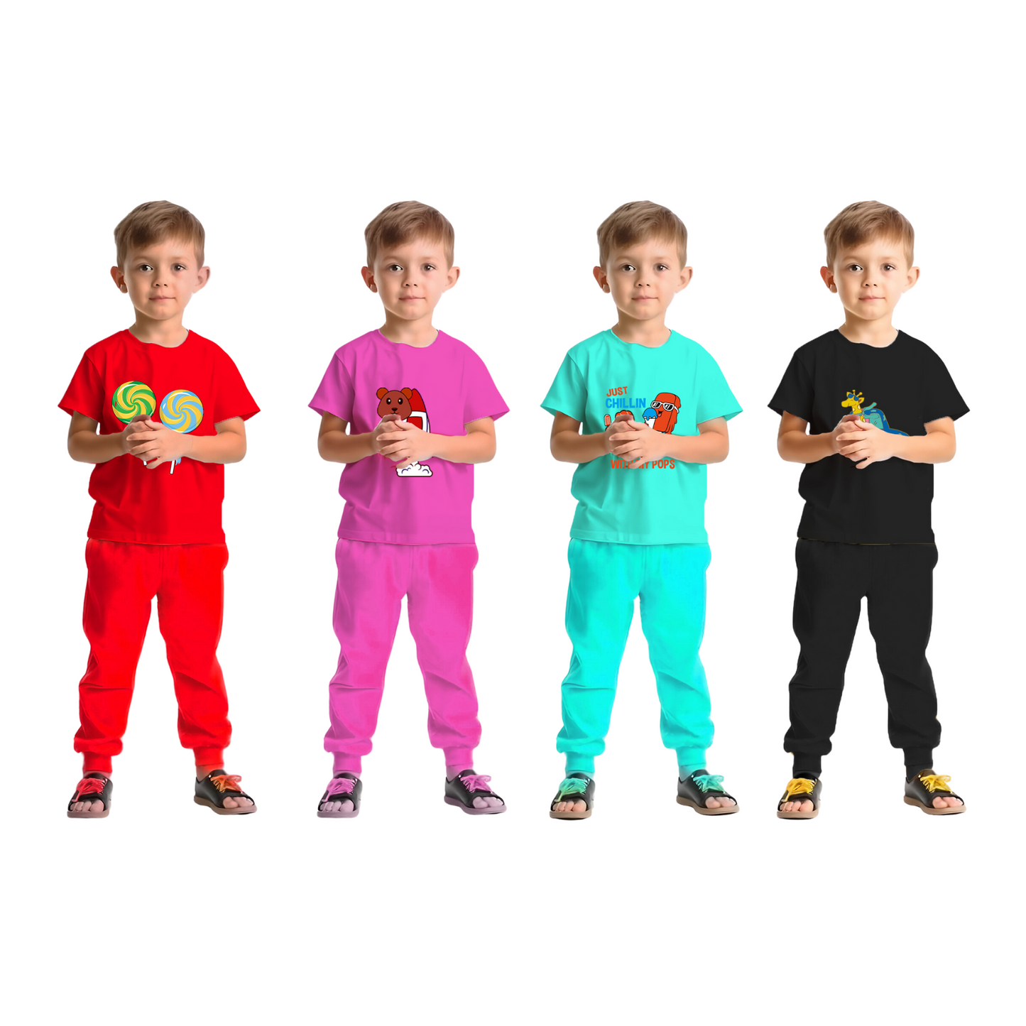 Sakuya Kids T-Shirt for Boys & Girls | Regular Fit Unisex Boy's Girl's Cotton Dress | Center Design Round Neck Tees | Full Sleeves Printed T-Shirts Pack of 4, Multicolour