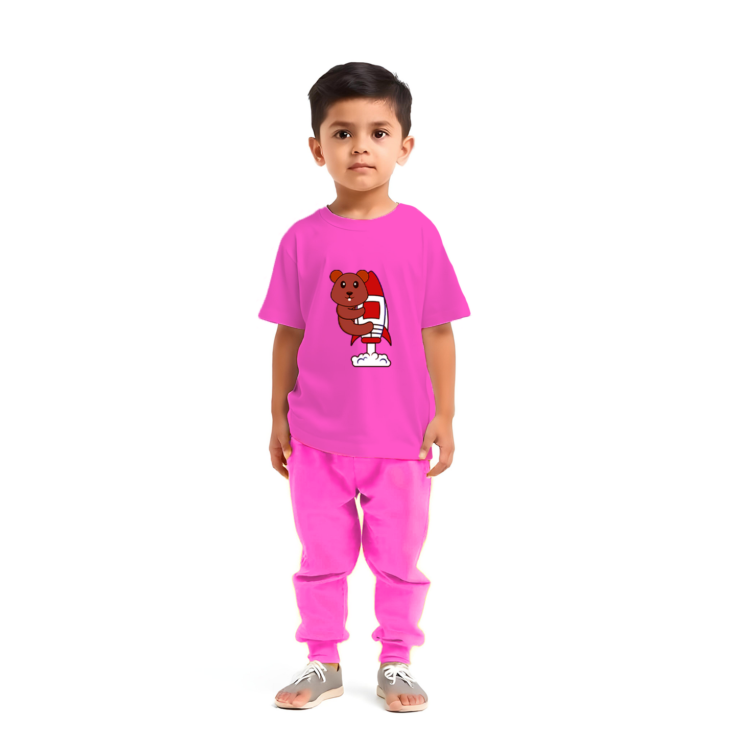Sakuya Kids Clothing Set Night Suits Round Neck Full Sleeve T-Shirt & Pant Soft, Breathable 100% Cotton Sleepwear for Baby Boys & Girls - Pajamas Set | Unisex Kids Dress Sleepsuits Pack of 1, Pink