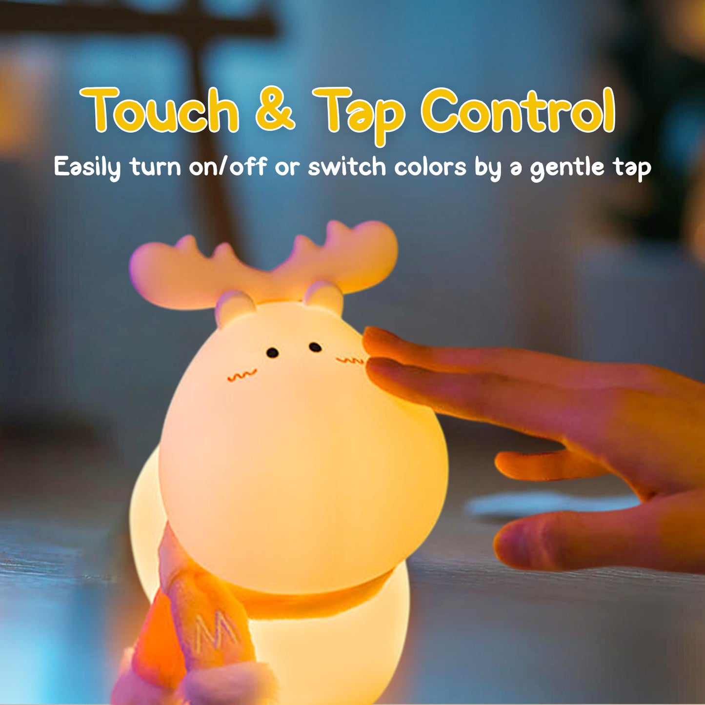 Sakuya Reindeer LED Night Lamp – Cute Silicone Bedside Light for Kids, Nursery & Bedroom Decor, Rechargeable Soft Light with Tap Control, Gift for Christmas & Birthday