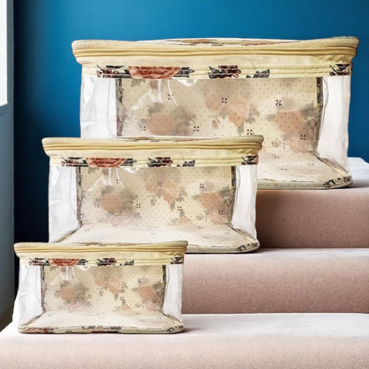 Sakuya Multi-Functional Makeup Pouch for Women- Pack of 3 - PVC Travel Pouch, Water Proof, Cosmetic Bags for Girls | Suitable for Home & Travel | Toiletry Storage, Grooming Kit -Wash Bag