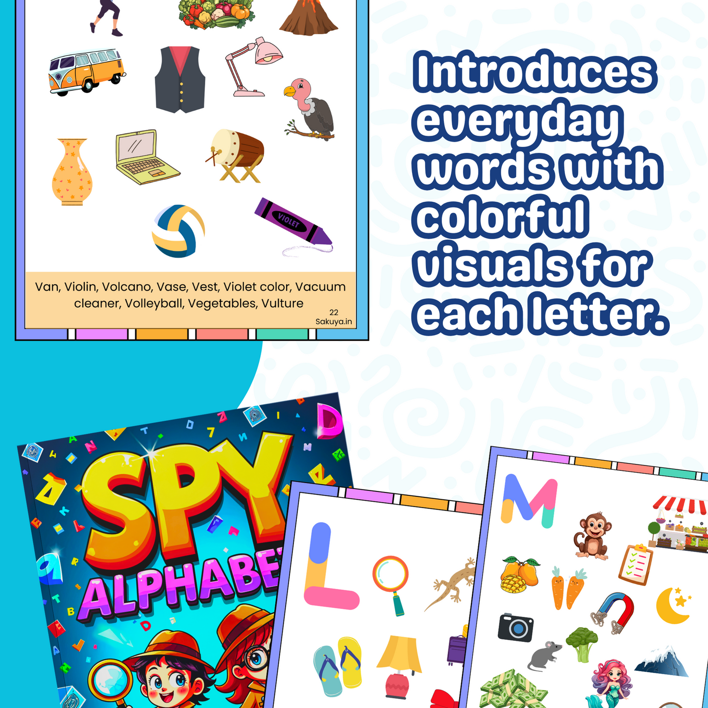 Sakuya Spy Alphabet Activity Book for Kids – Screen-Free Early Learning with HD Illustrations, Boosts Memory, Vocabulary, Creativity, and Hand-Eye Coordination for Engaging ABC Fun