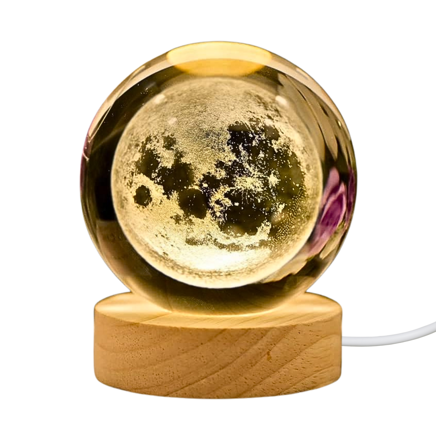 3D Crystal Moon Lamp with Wooden Base, Night Light Crystal Ball for Bedroom Decor, Cute Aesthetic Lamp, Perfect Gift Idea, Moon Lamp Crystal Ball Night Light for Kids & Adults