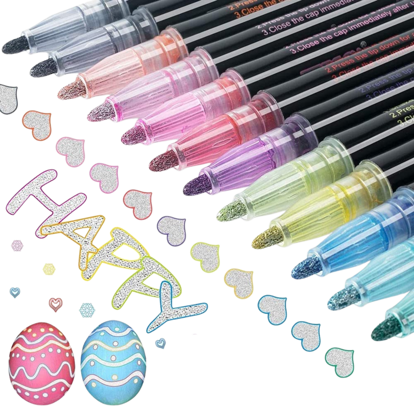 Sakuya Double Line Metallic Outline Marker Pens for Journaling, Scrapbooking, Doodles, Hand Lettering, DIY Crafts with Vibrant Colored Borders and Smooth Glitter Finish | School and Office Supplies