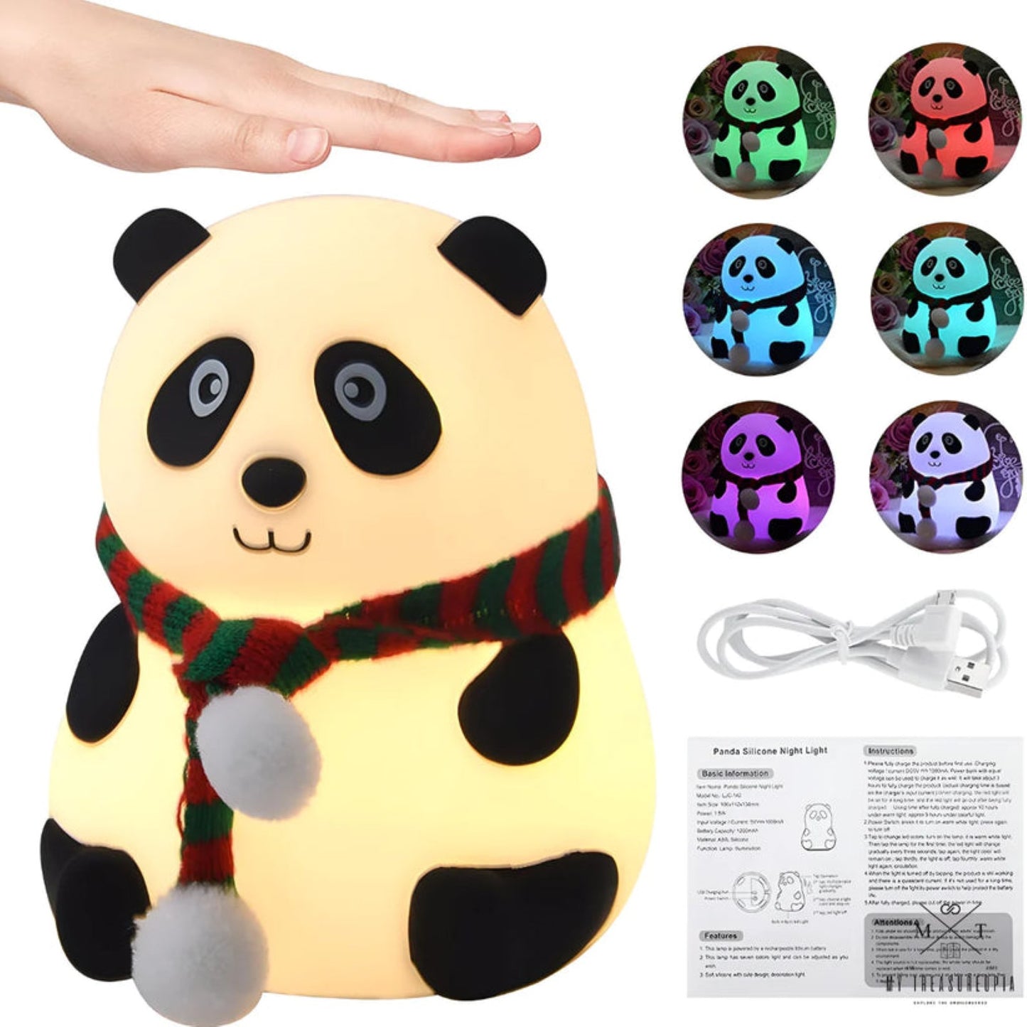 Panda Lamp - Cute Panda Silicone Night Lamp for Kids, Rechargeable Night Light for Bedroom, Animal Lamp for Kids Room, Soft Silicone Cute Lamps, Panda Gifts for Girls and Boys