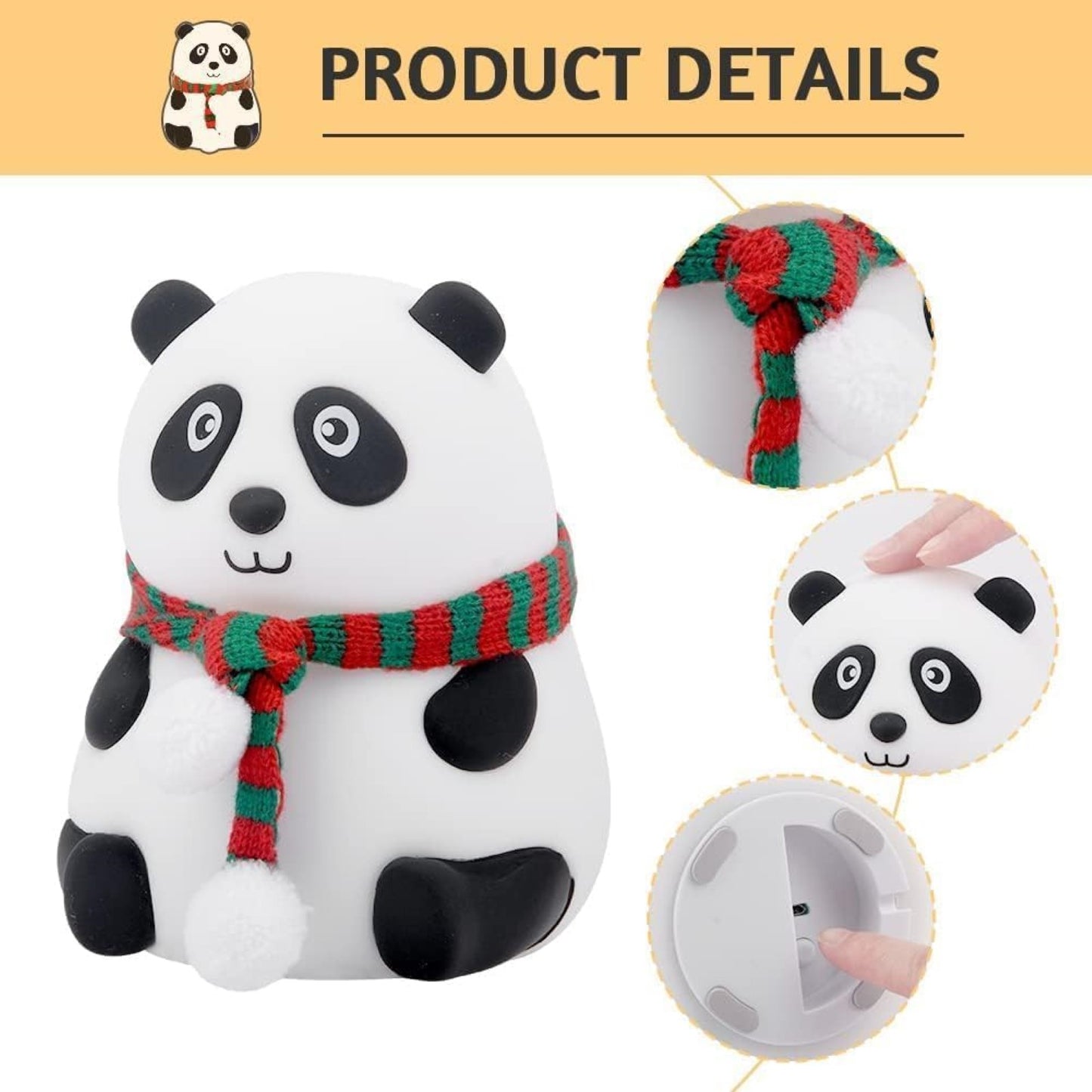 Panda Lamp - Cute Panda Silicone Night Lamp for Kids, Rechargeable Night Light for Bedroom, Animal Lamp for Kids Room, Soft Silicone Cute Lamps, Panda Gifts for Girls and Boys