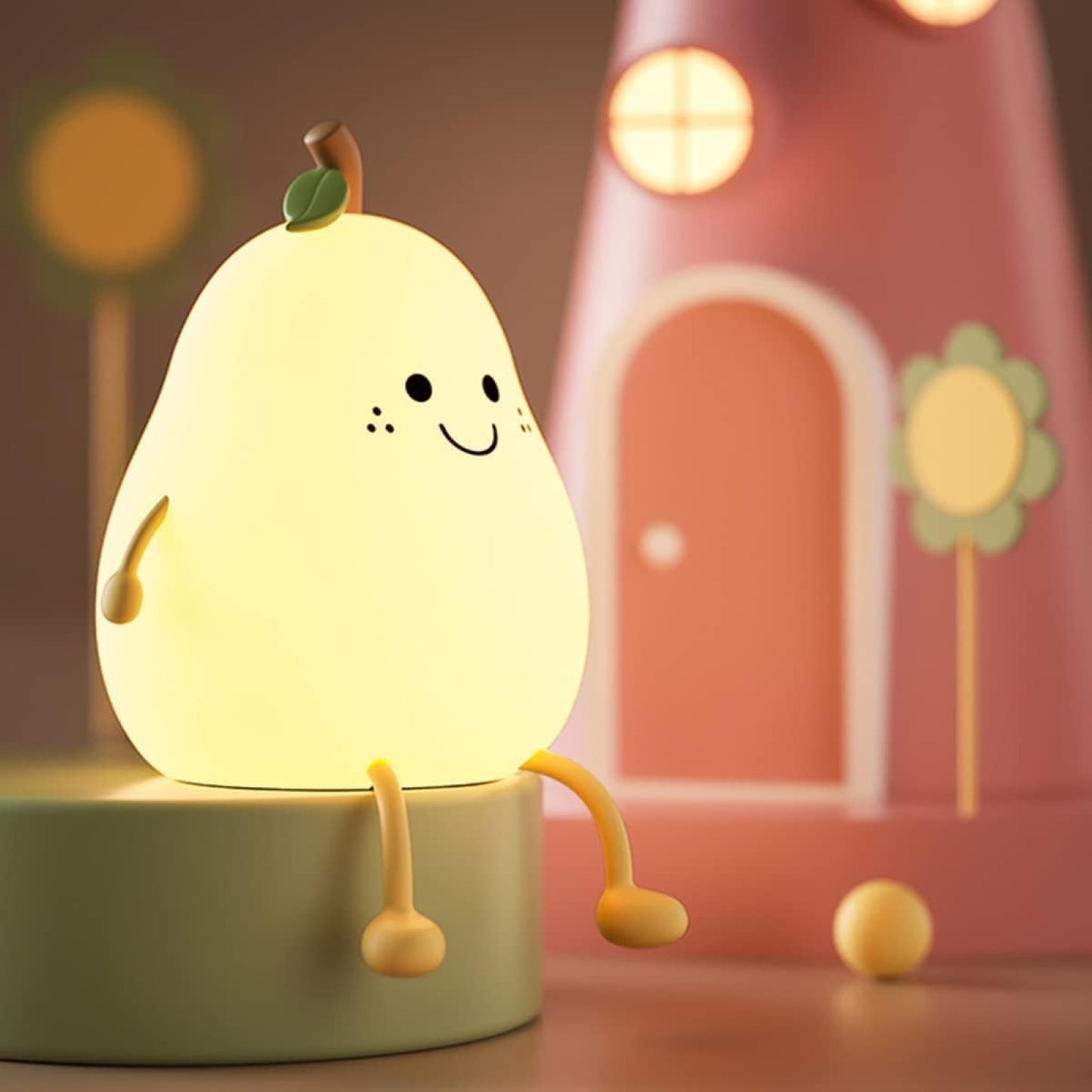 Pear Lamp - Cute Pear Silicone Night Lamp for Kids, Rechargeable Night Light for Bedroom, Aesthetic Lamp for Kids Room, Soft Silicone Cute Lamps, Pear Gifts for Girls and Boys