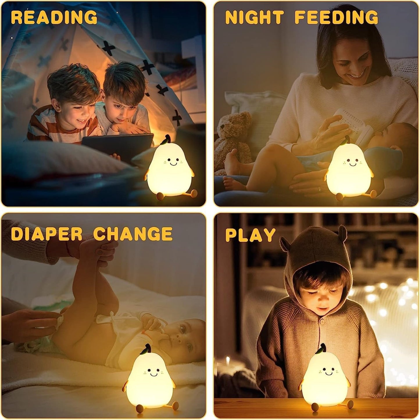 Pear Lamp - Cute Pear Silicone Night Lamp for Kids, Rechargeable Night Light for Bedroom, Aesthetic Lamp for Kids Room, Soft Silicone Cute Lamps, Pear Gifts for Girls and Boys