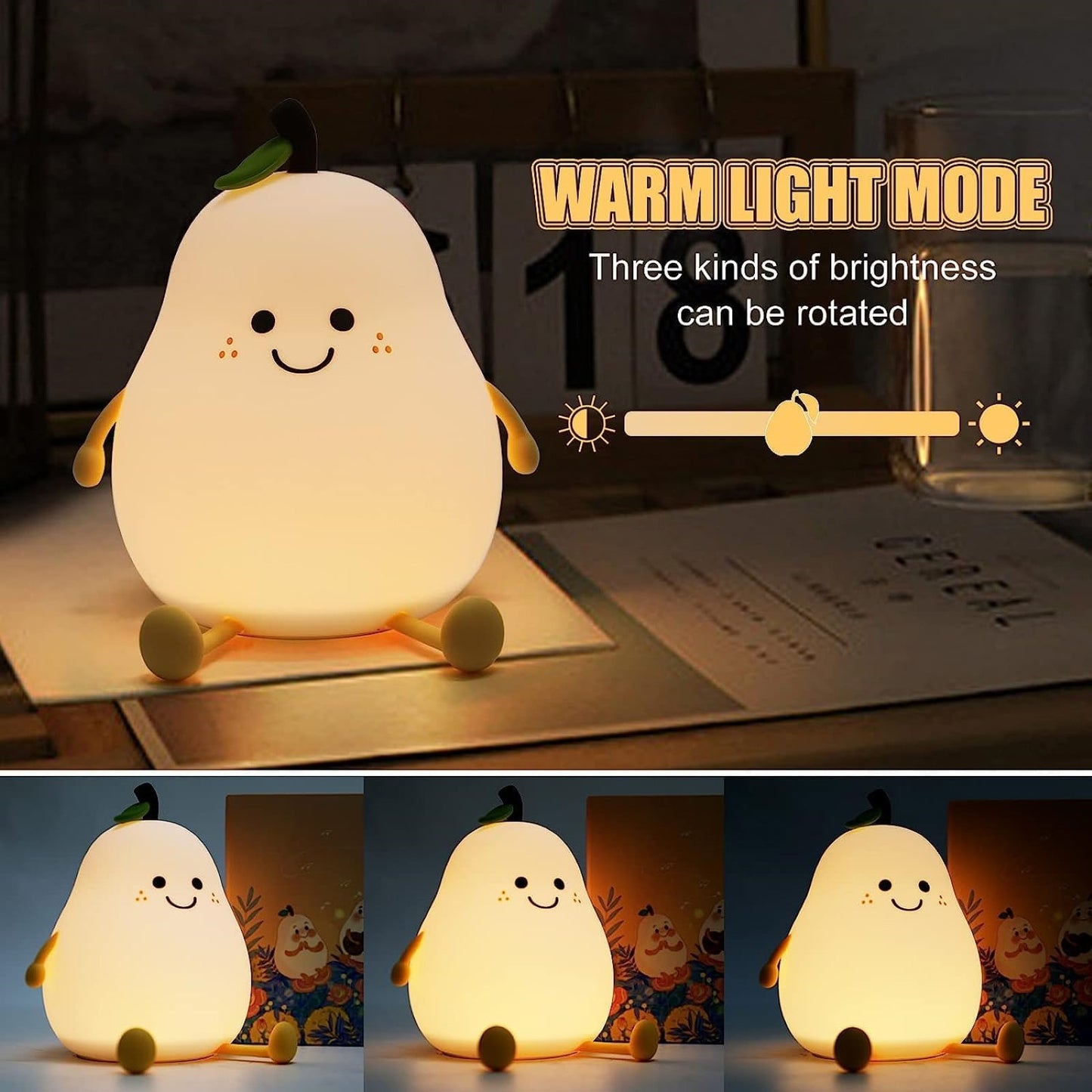Pear Lamp - Cute Pear Silicone Night Lamp for Kids, Rechargeable Night Light for Bedroom, Aesthetic Lamp for Kids Room, Soft Silicone Cute Lamps, Pear Gifts for Girls and Boys