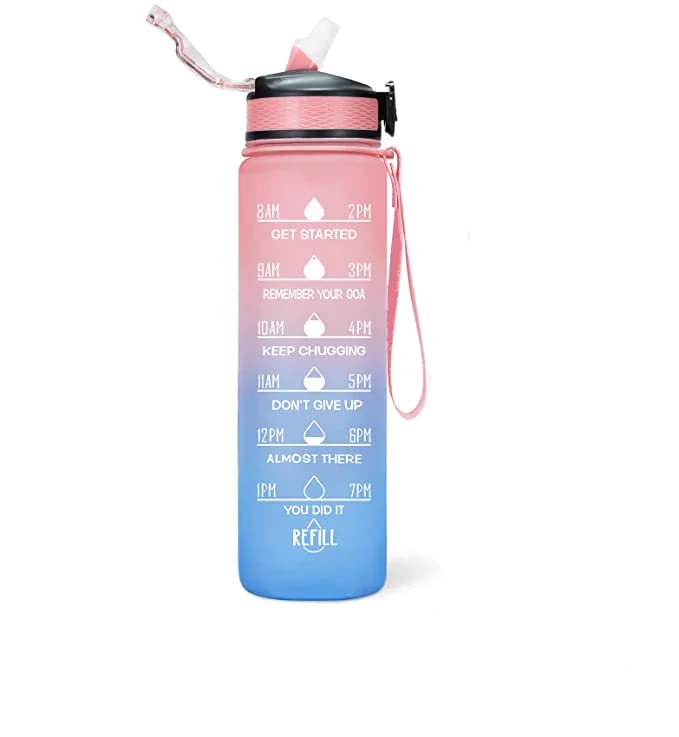 Sakuya Double Colored Drinking Water Bottle Motivational Leakproof with Timer Reminder Marks - Durable BPA free Unbreakable Gym Office School Outdoor Sipper Bottle - 1 litre - Sakuya