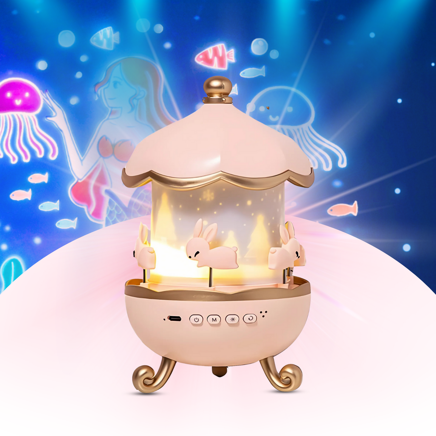 Rotating Projector Lamp with Music, 6 & 12 Theme Projections, 5 Soothing Sleep Melodies, Color-Changing Lights, Portable & Rechargeable Night Light for Kids & Adults