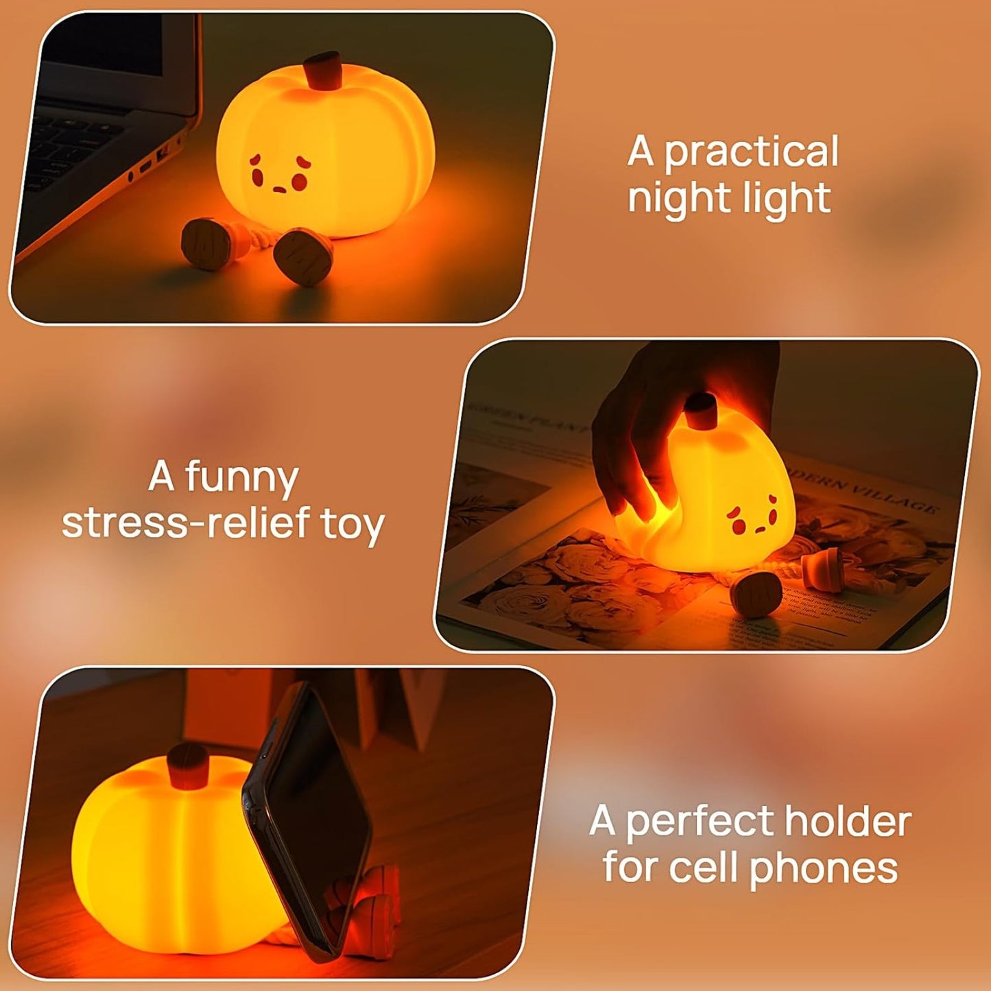 Pumpkin Lamp - Cute Pumpkin Silicone Night Lamp for Kids, Rechargeable Night Light for Bedroom, Aesthetic Lamp for Kids Room, Soft Silicone Cute Lamps, Pumpkin Gifts for Girls and Boys