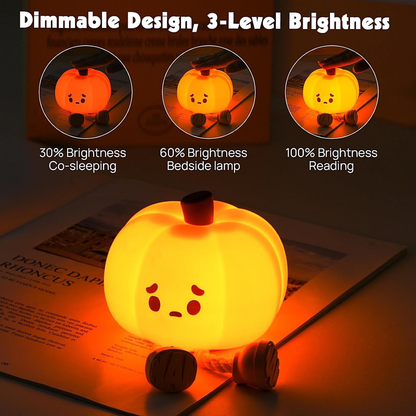 Pumpkin Lamp - Cute Pumpkin Silicone Night Lamp for Kids, Rechargeable Night Light for Bedroom, Aesthetic Lamp for Kids Room, Soft Silicone Cute Lamps, Pumpkin Gifts for Girls and Boys
