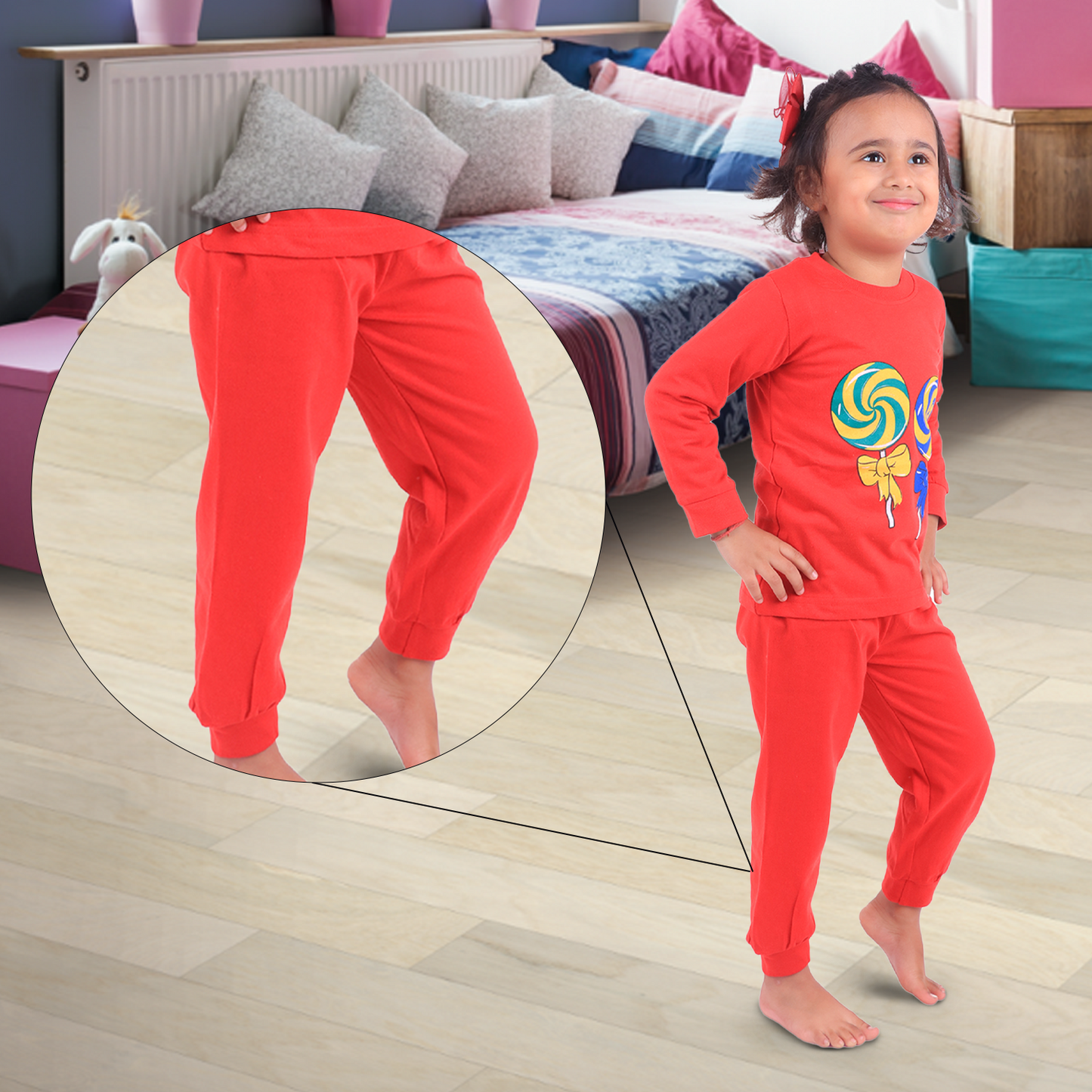 Sakuya Kids Track Pants for Boys & Girls (RED) - 100% Cotton Regular Fit Daily Use Pants | Comfortable & Easy to Wear Trendy Nightwear | Stretchable Pants - Pack of 3, Sleepwear