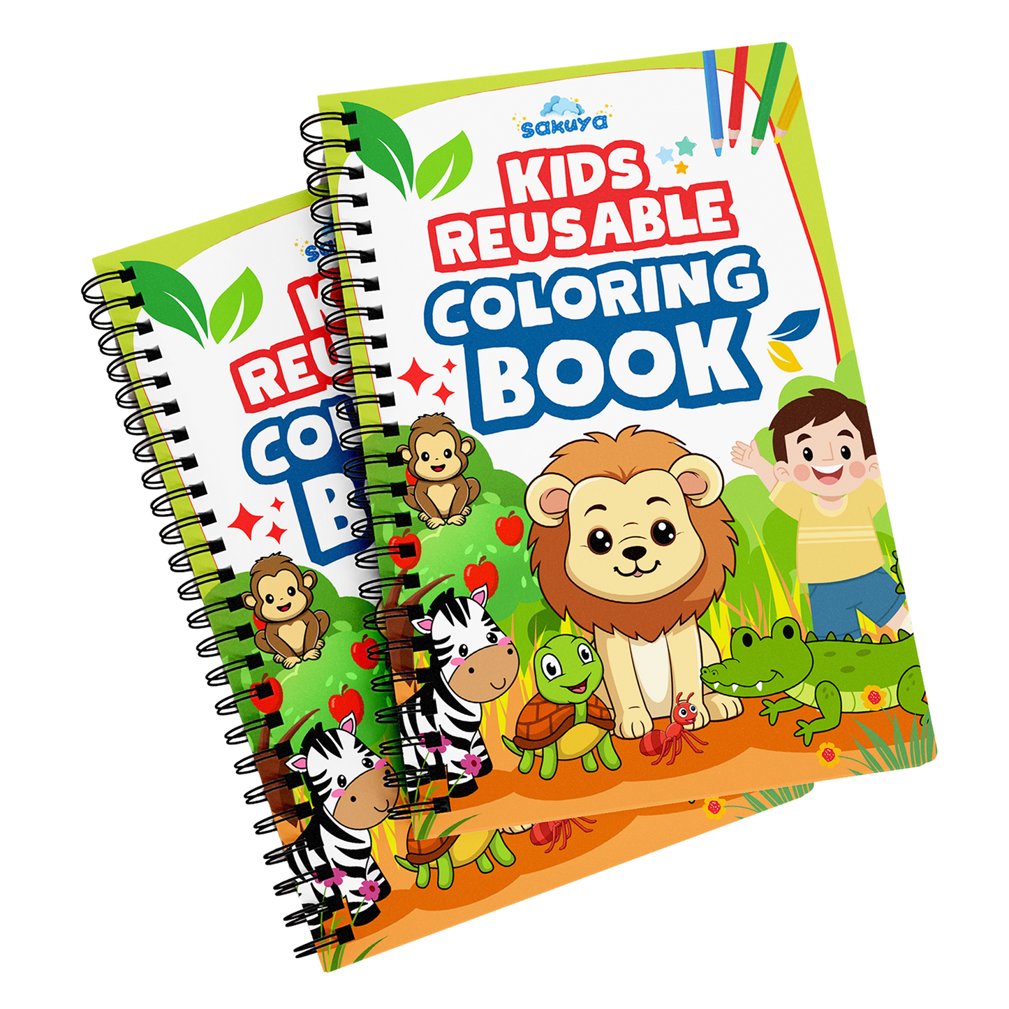 Sakuya Reusable Coloring Book for Kids with Erasable Pages, Thick Laminated Activity Book for Endless Creativity, Ideal for Learning, Travel & Fun, Enhances Fine Motor Skills & Imagination