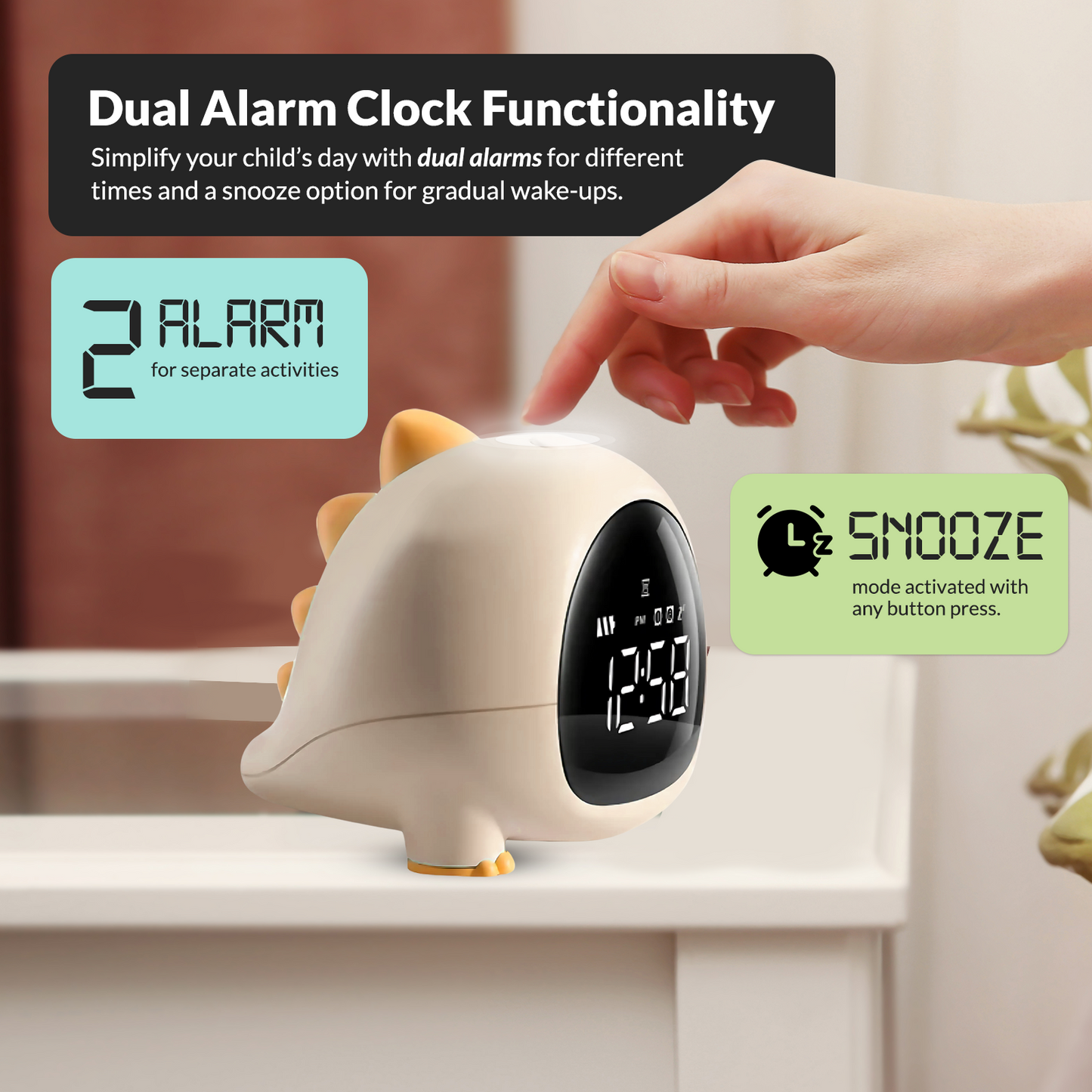 Cute Dino Digital Alarm Clock for Bedroom, Alarm Clock for Heavy Sleepers, Table Clock for Study Table, Digital Table Clock, Small Alarm Clock for Bed, Kids Alarm Clock, Desk Clock for Home
