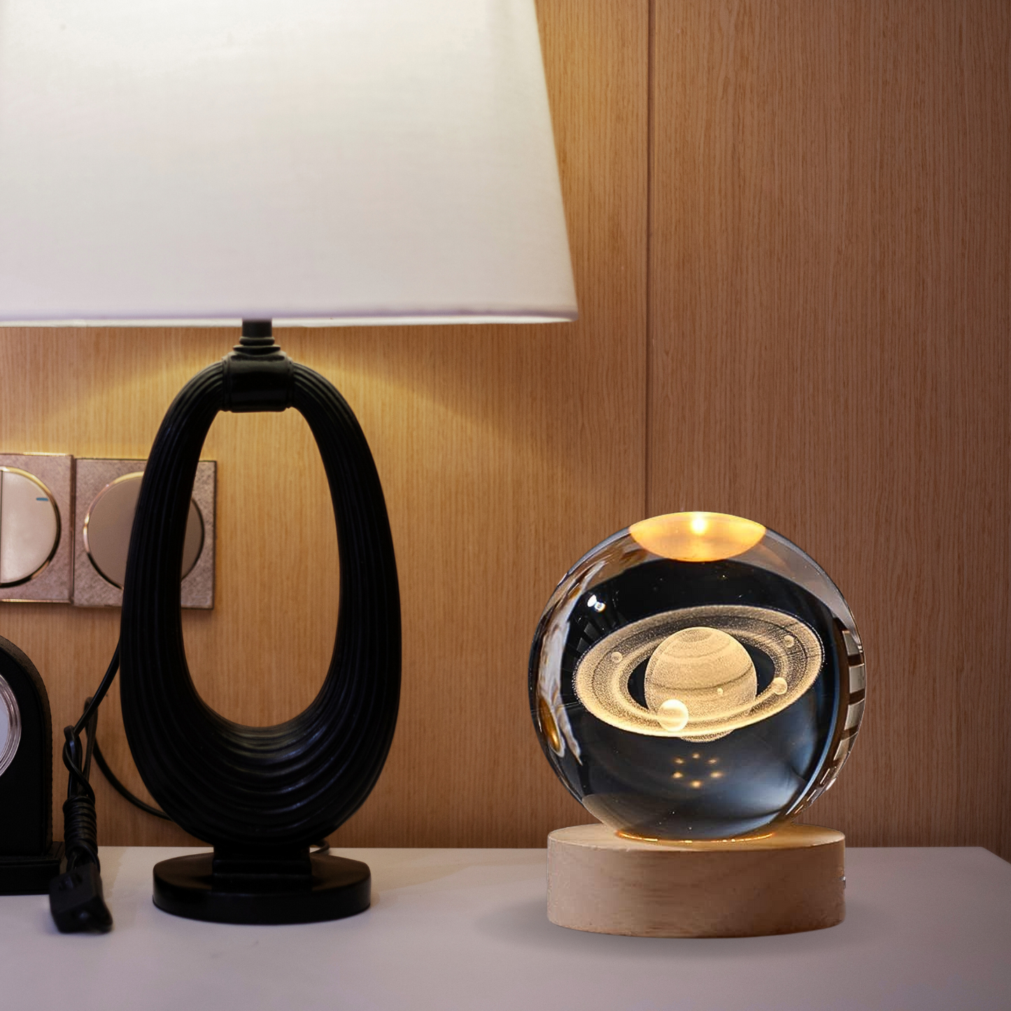 3D Crystal Saturn Lamp with Wooden Base, Night Light Crystal Ball for Bedroom Decor, Cute Aesthetic Lamp, Perfect Gift Idea, Saturn Lamp Crystal Ball Night Light for Kids & Adults | size 6cms