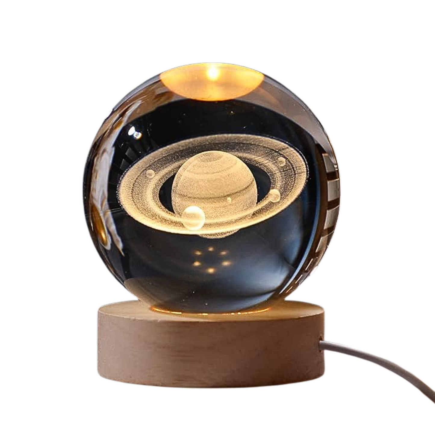 3D Crystal Saturn Lamp with Wooden Base, Night Light Crystal Ball for Bedroom Decor, Cute Aesthetic Lamp, Perfect Gift Idea, Saturn Lamp Crystal Ball Night Light for Kids & Adults | size 6cms