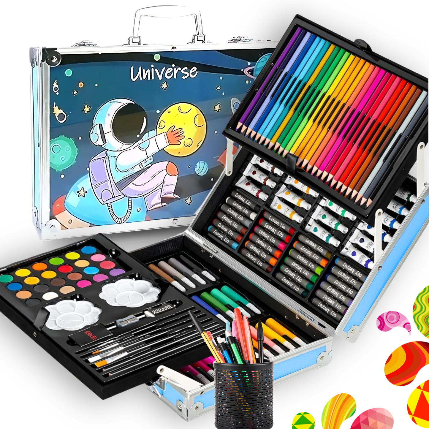 Sakuya 145-Piece Kids Art Set | Double-Layer Colouring Kit for Kids | Vibrant Colour Pencil Set, Crayons, Markers & More | Stationery Kit for Students