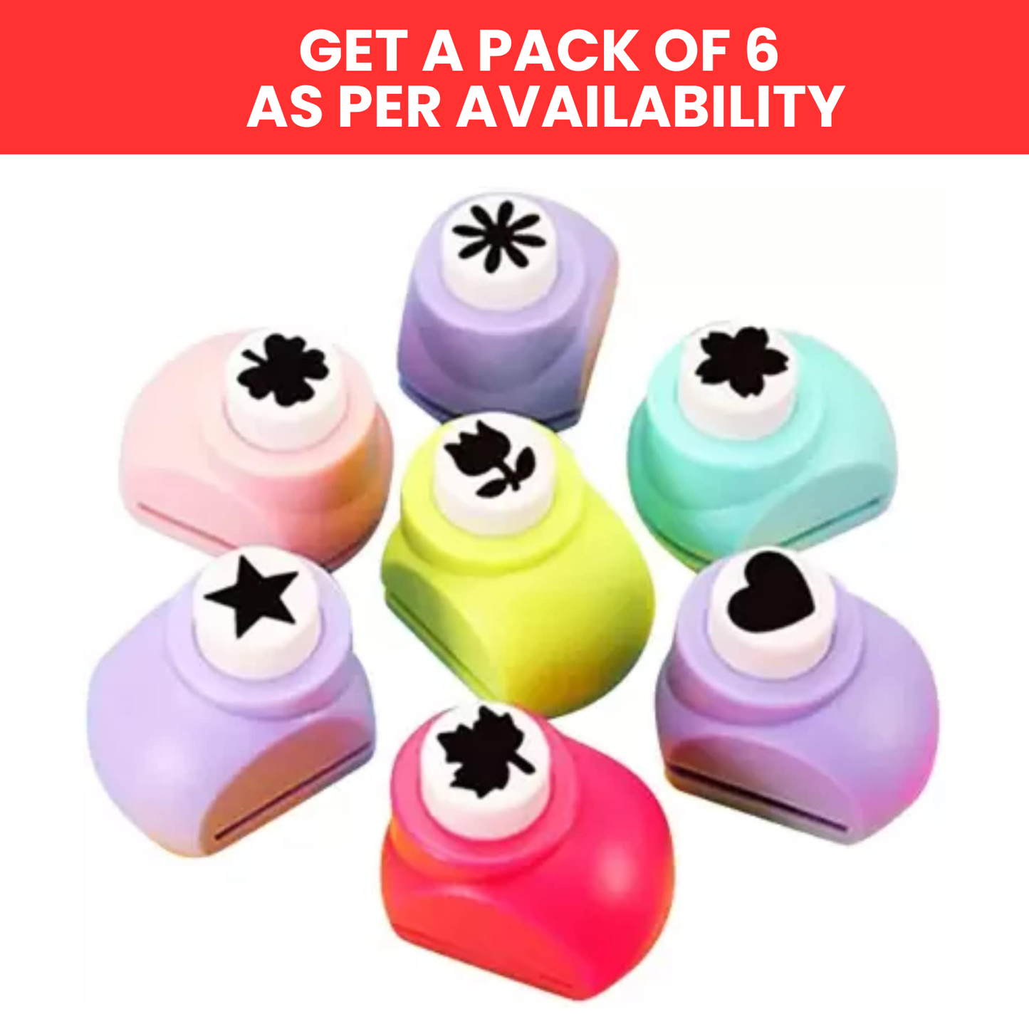 Sakuya Sticker Punching Machine for Art & Craft | Mini Paper Cutter Machine Kit | Cute Stationary Crafting Project Items | Shape Cutter for Craft | Multicolor, Assorted Designs (Pack of 6) - Sakuya