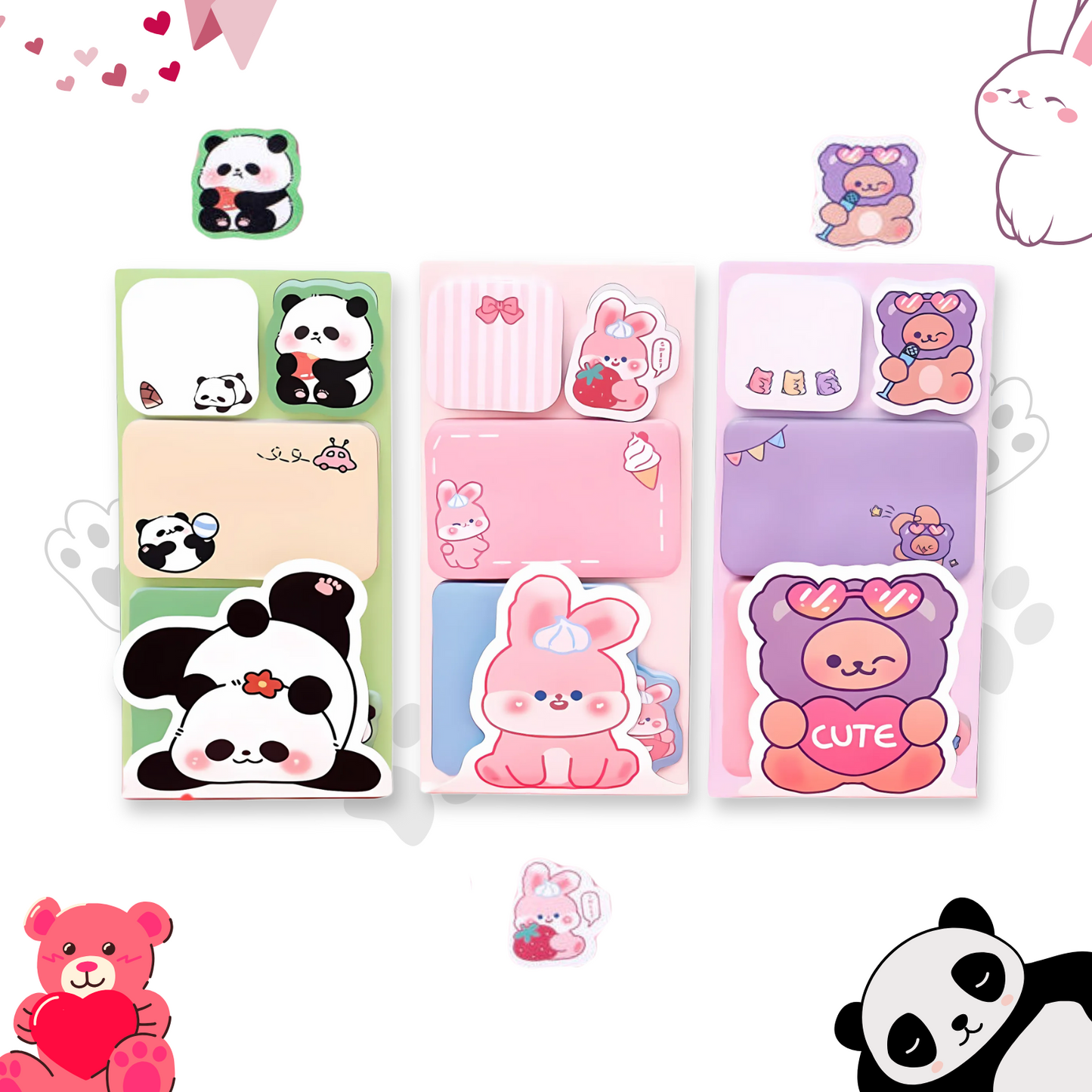 Sakuya Holographic Animal Sticky Notes | Self sticky notepad | 12x6cm Memo Pads & Decoration Stickers | 100 Sheets Per Pad