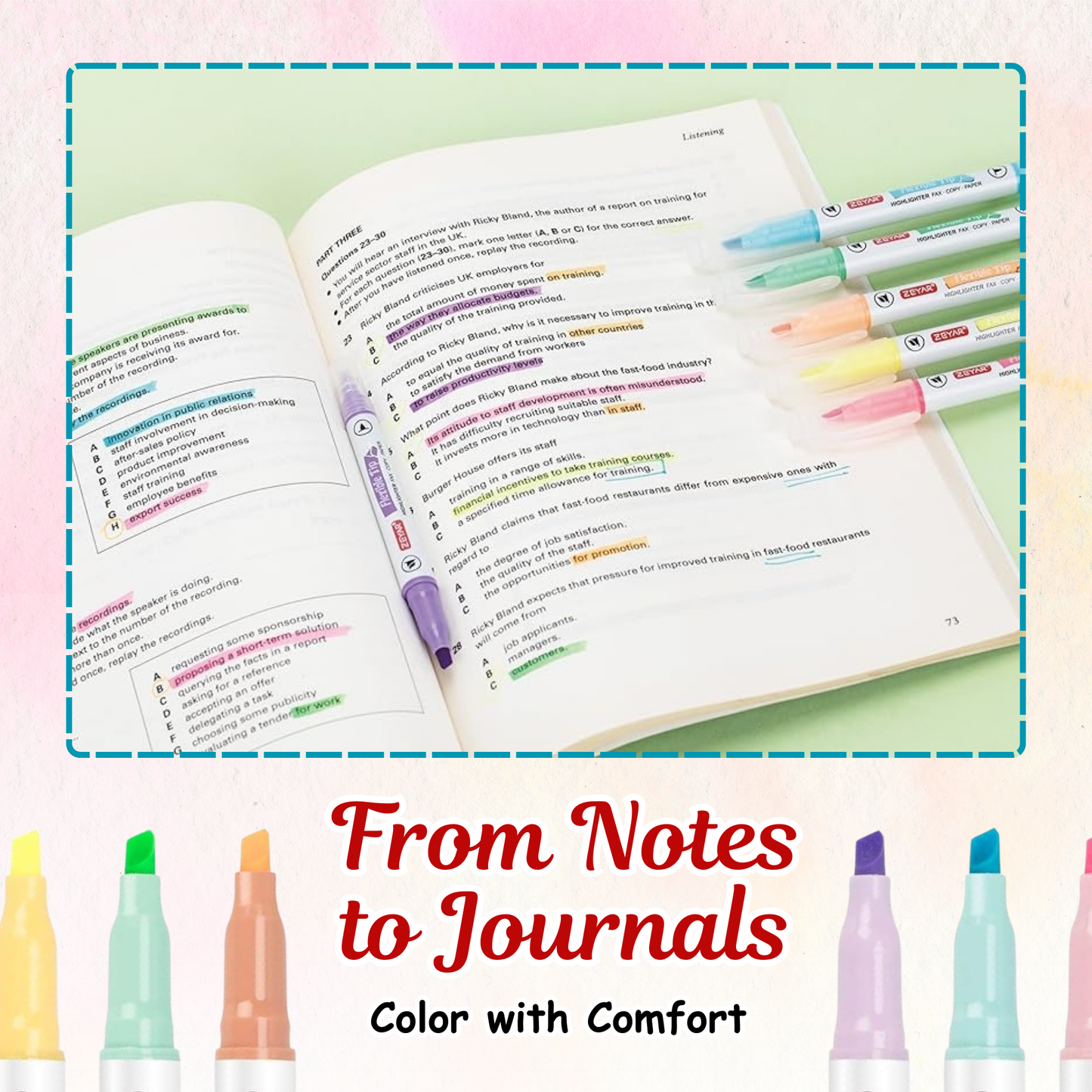 Sakuya Dual Tip Highlighter Pens with Chisel and Fine Bullet Tip for Journaling, School, Study Notes, Scrapbooks, Color Coding, Smooth Writing, and Creative Outlining | School and Office Supplies