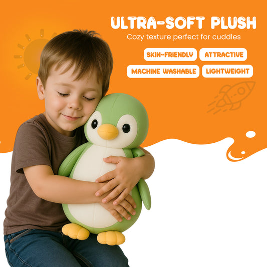 Sakuya Penguin Soft Toy Plush | Cute Stuffed Animal for Kids & Adults | Cuddly Birthday Gift, Nursery & Room Decor | Huggable Penguin Plushie for Boys & Girls Green
