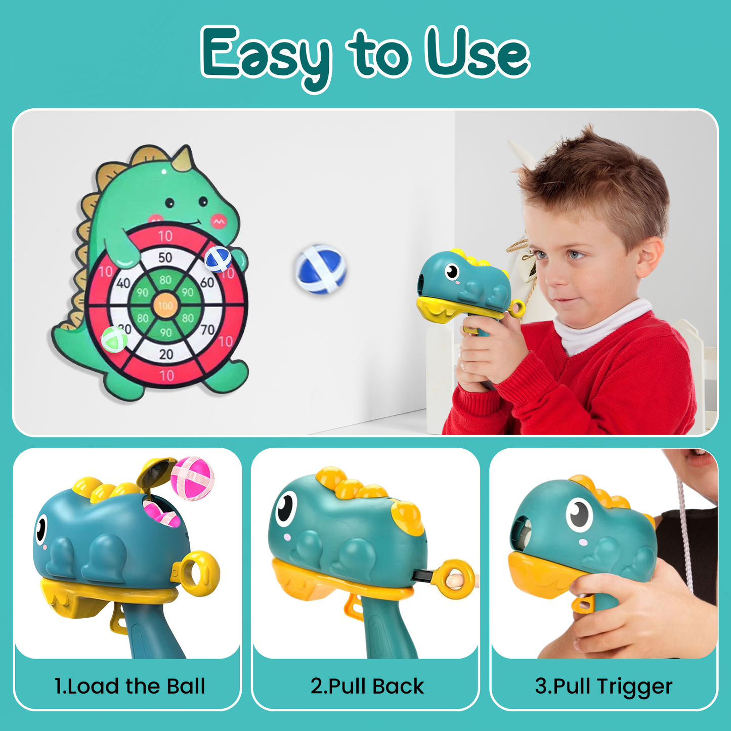 Sakuya Dino Shooting Toy for Kids | Fun Handheld Air Blaster with Cute Dinosaur Design, Easy-to-Use Trigger, Safe Plastic Build, No Batteries Needed, Great Gift for Kids