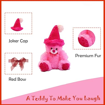 Sakuya Original Joker Teddy, Non-Toxic Super Soft Plush Stuff Toys for All Age Groups - 40 cm (Pink)