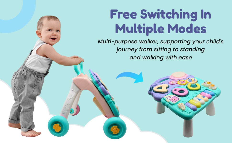 Sakuya Interactive 2-in-1 Baby Walker & Musical Activity Center | STEM Learning Toy with Detachable Piano, Lights & Gears | Early Development Push Walker for Toddlers