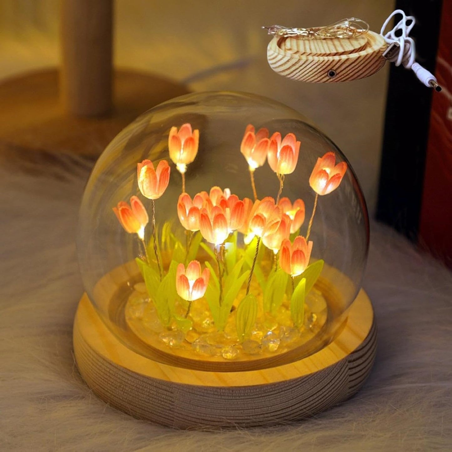 Tulip Lamp - Cute Table Lamp with Tulip Flowers, Aesthetic Flower Lamp for Bedroom, Decorative LED Night Lamp for Girls, Unique Glass Tulip Light for Gifts, Lamps for Room and Desk Décor