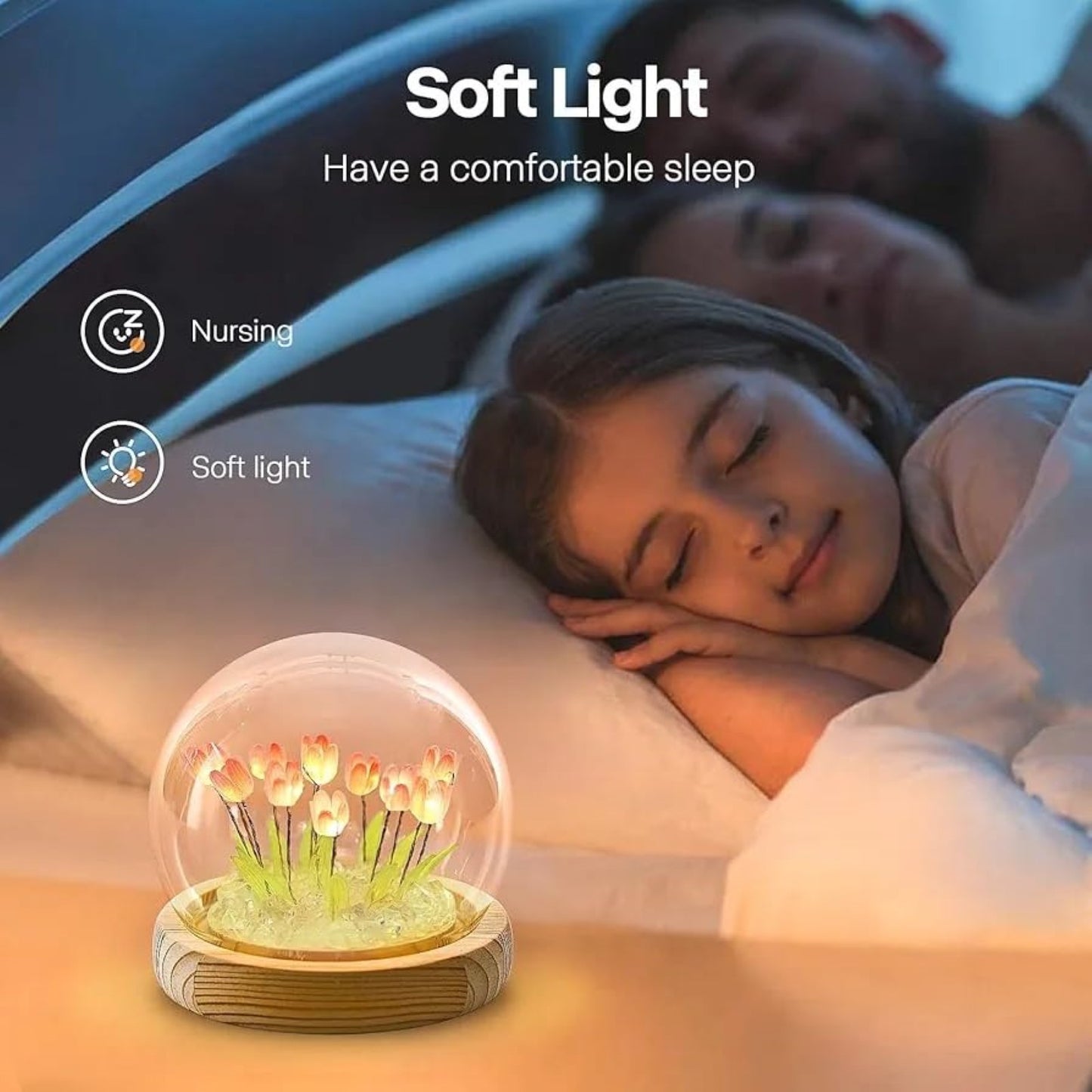 Tulip Lamp - Cute Table Lamp with Tulip Flowers, Aesthetic Flower Lamp for Bedroom, Decorative LED Night Lamp for Girls, Unique Glass Tulip Light for Gifts, Lamps for Room and Desk Décor