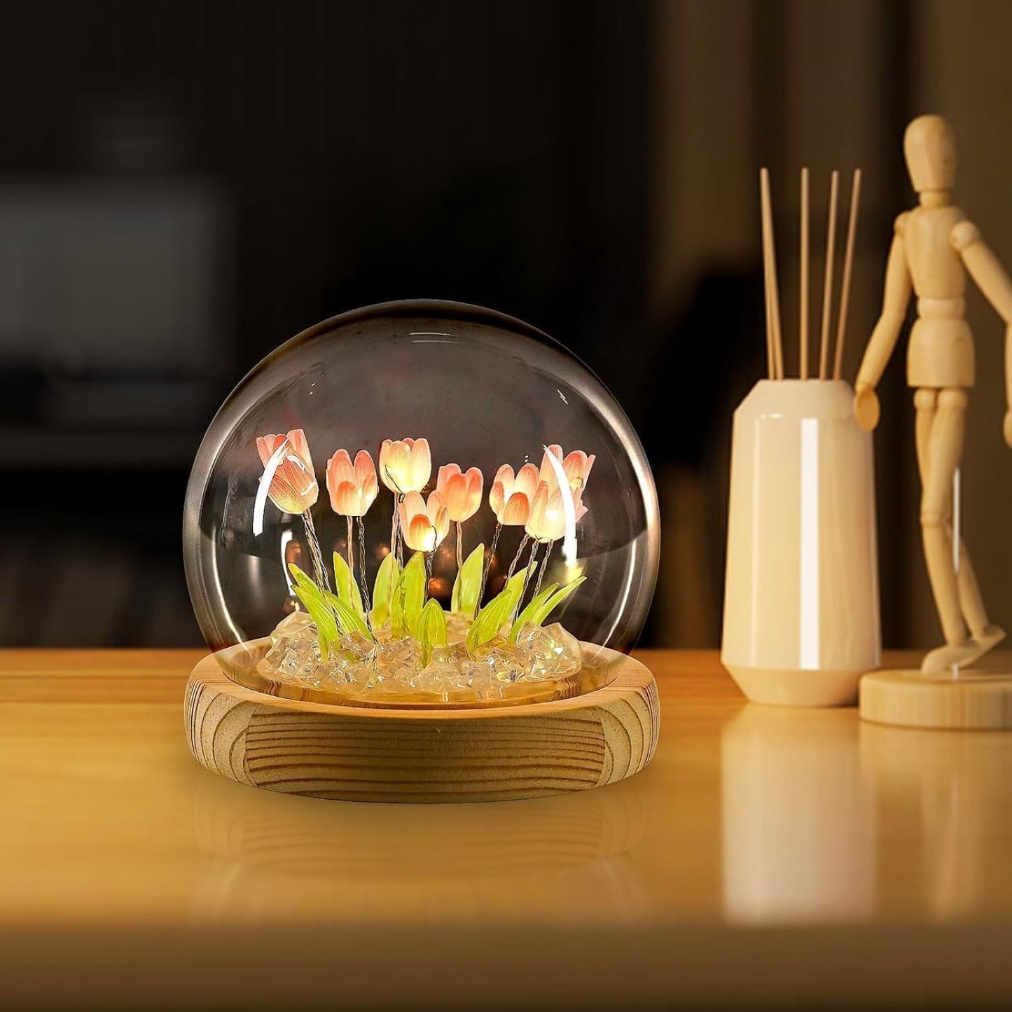 Tulip Lamp - Cute Table Lamp with Tulip Flowers, Aesthetic Flower Lamp for Bedroom, Decorative LED Night Lamp for Girls, Unique Glass Tulip Light for Gifts, Lamps for Room and Desk Décor