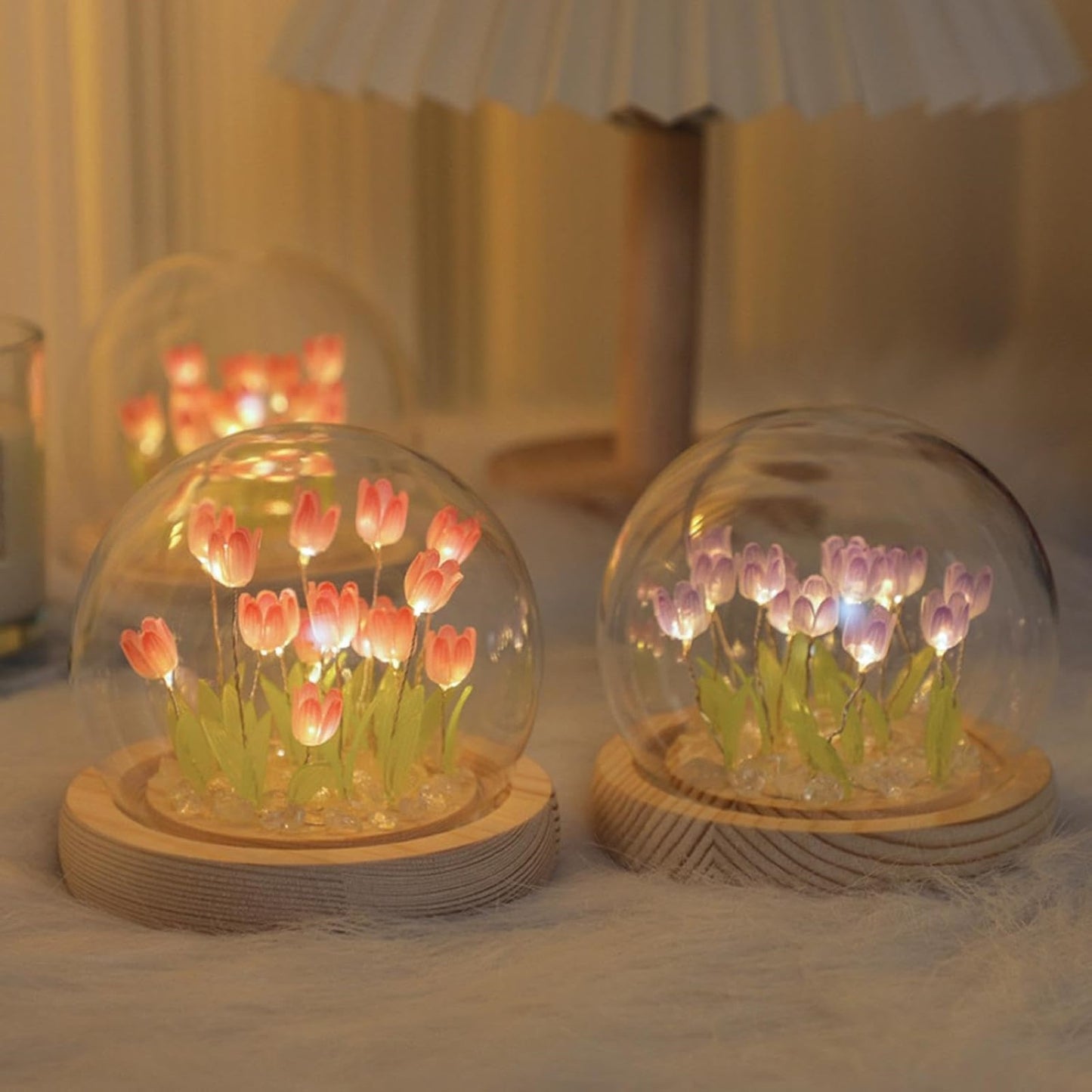 Tulip Lamp - Cute Table Lamp with Tulip Flowers, Aesthetic Flower Lamp for Bedroom, Decorative LED Night Lamp for Girls, Unique Glass Tulip Light for Gifts, Lamps for Room and Desk Décor
