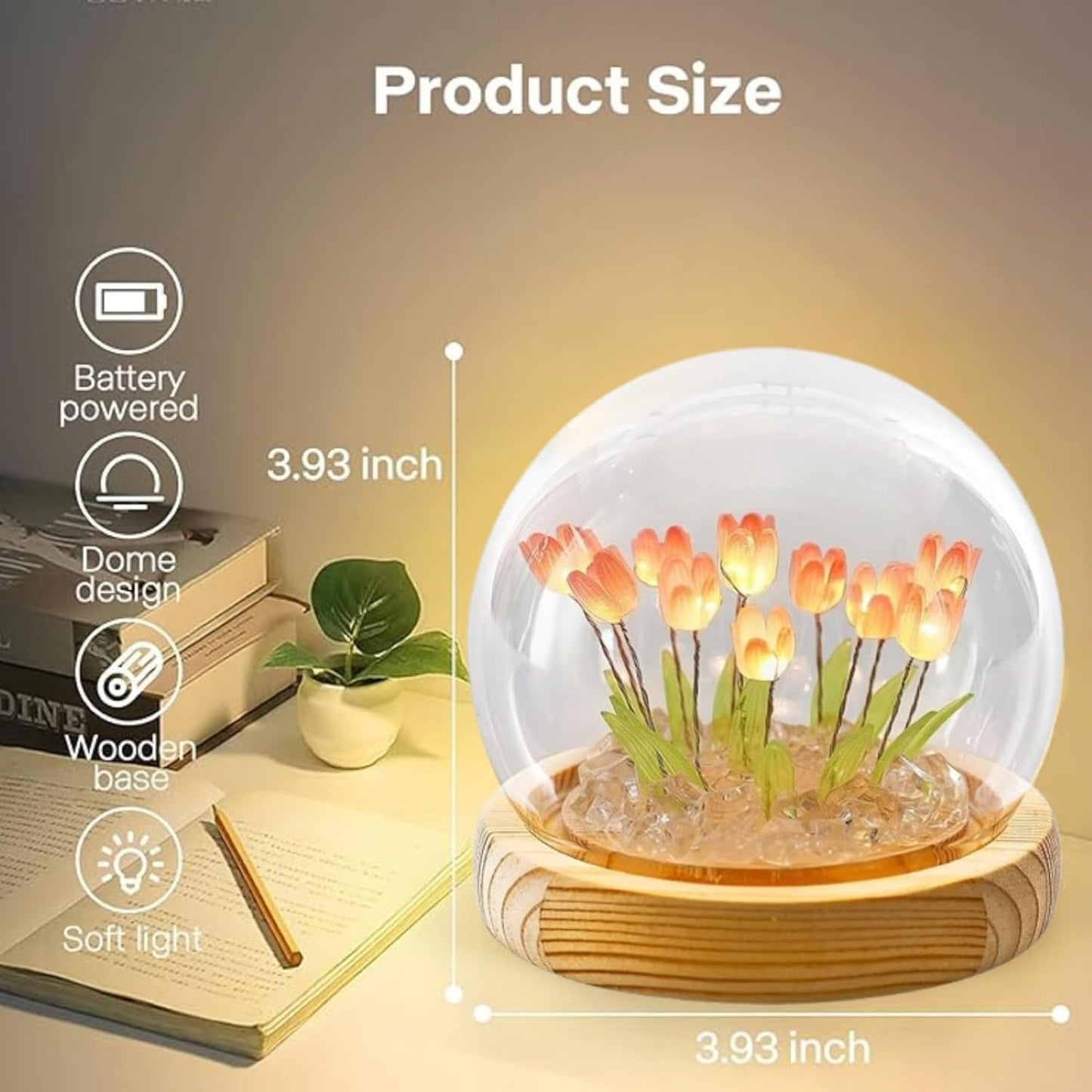 Tulip Lamp - Cute Table Lamp with Tulip Flowers, Aesthetic Flower Lamp for Bedroom, Decorative LED Night Lamp for Girls, Unique Glass Tulip Light for Gifts, Lamps for Room and Desk Décor