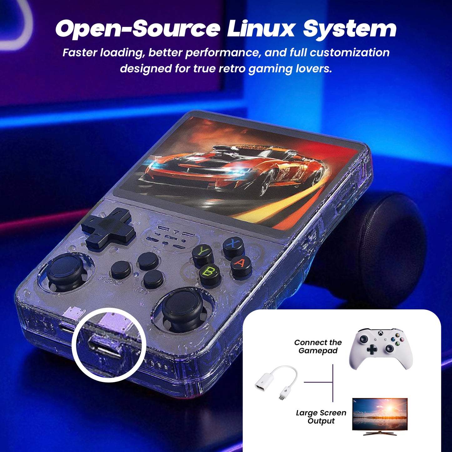 Sakuya Handheld Game Console with 3.5-Inch IPS Display, 10000+ Retro Games for Kids and Adults, Dual 3D Joysticks, 3200mAh Battery, Fast Charging, Linux System for Smooth Gameplay R365