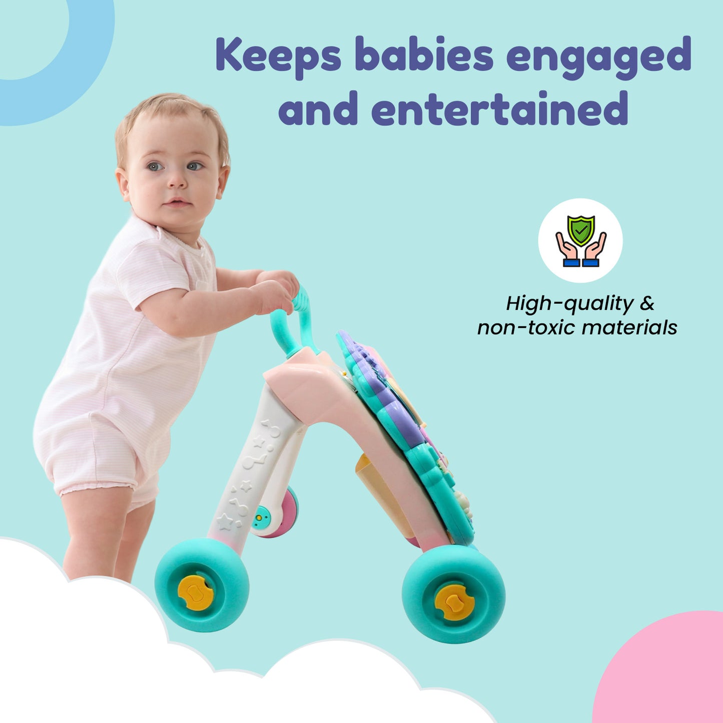 Sakuya Interactive 2-in-1 Baby Walker & Musical Activity Center | STEM Learning Toy with Detachable Piano, Lights & Gears | Early Development Push Walker for Toddlers