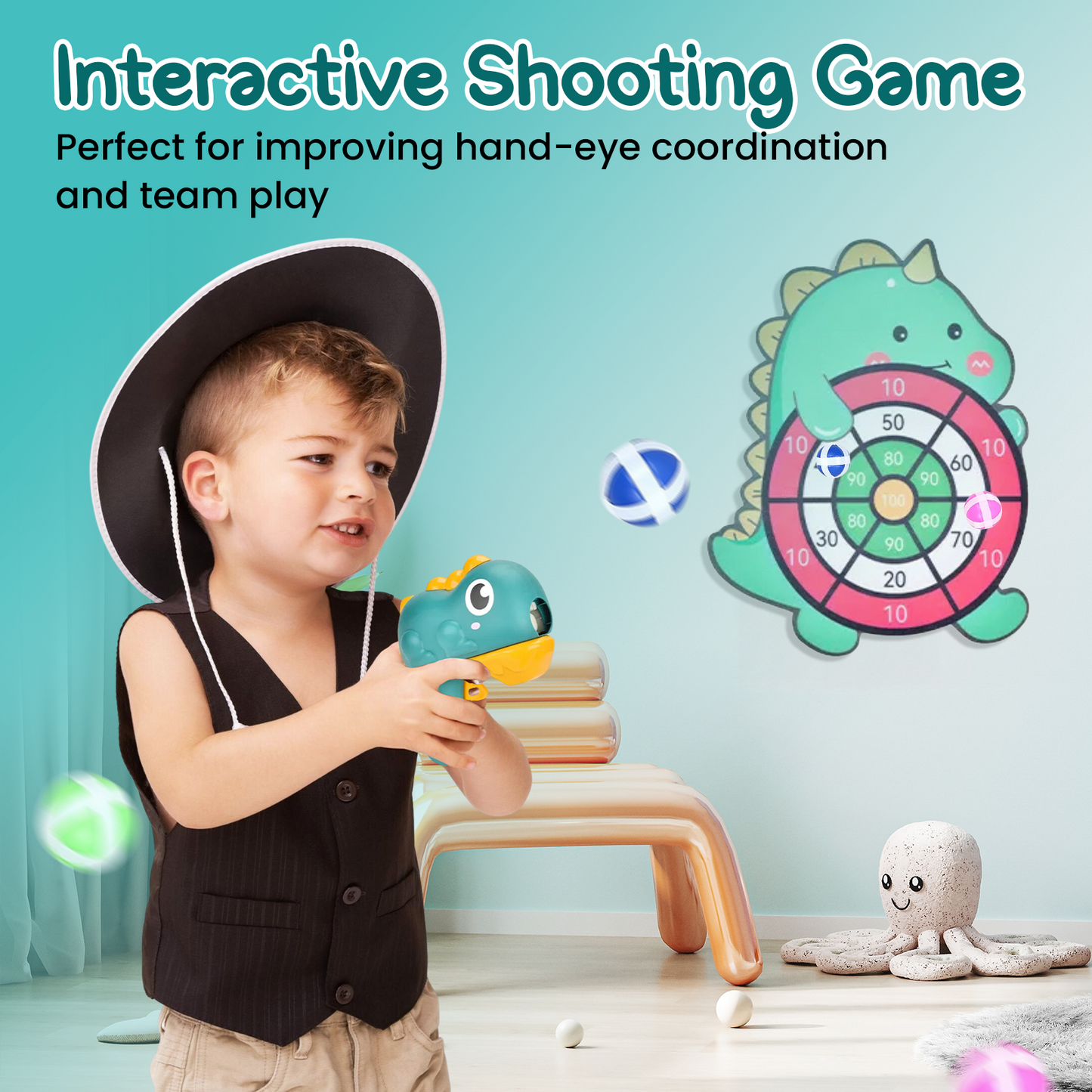 Sakuya Dino Shooting Toy for Kids | Fun Handheld Air Blaster with Cute Dinosaur Design, Easy-to-Use Trigger, Safe Plastic Build, No Batteries Needed, Great Gift for Kids