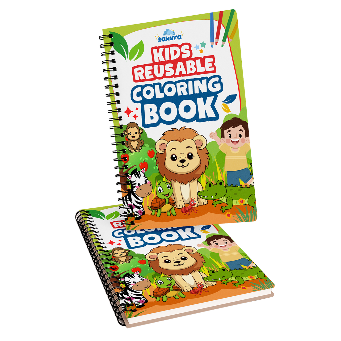 Sakuya Reusable Coloring Book for Kids with Erasable Pages, Thick Laminated Activity Book for Endless Creativity, Ideal for Learning, Travel & Fun, Enhances Fine Motor Skills & Imagination
