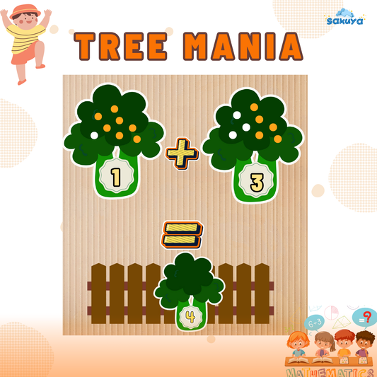 Sakuya Tree Math Kids Addition Game -Fun Learning Activity to Promote Number Visualization| Printable Toddler Activities - Sakuya