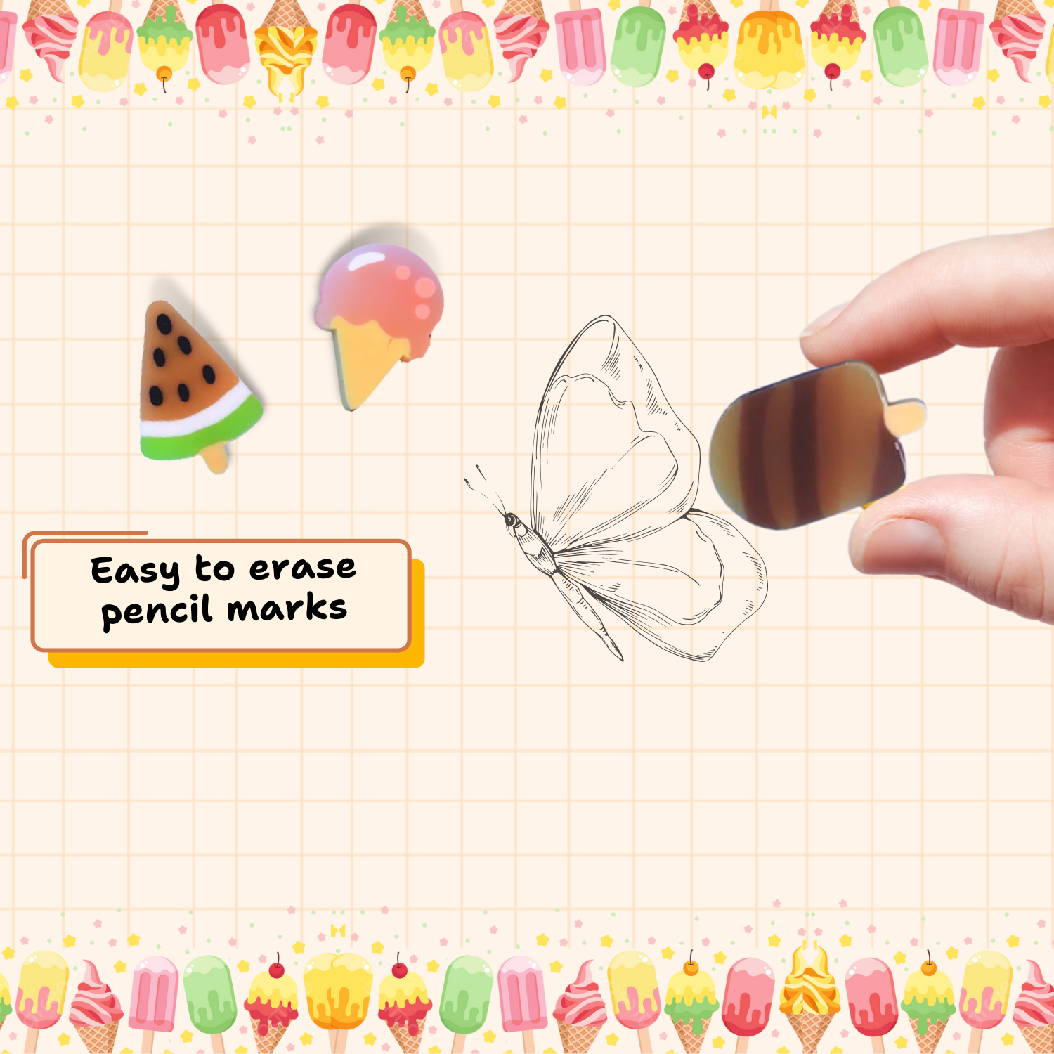 Sakuya Ice Cream Eraser for Kids and Adults | Stylish Eraser for School Kids | Birthday Return Gifts - Sakuya